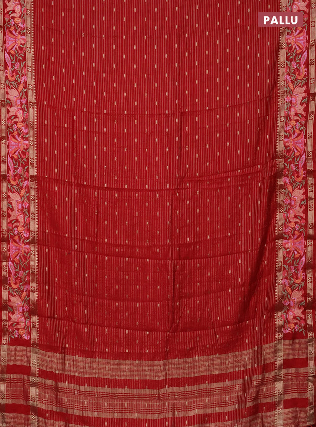 Semi chanderi saree red with allover zari weaves & buttas and embroidery border