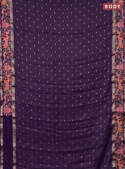 Semi chanderi saree violet with allover zari weaves & buttas and embroidery border