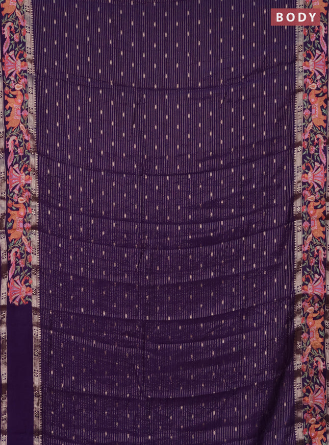 Semi chanderi saree violet with allover zari weaves & buttas and embroidery border