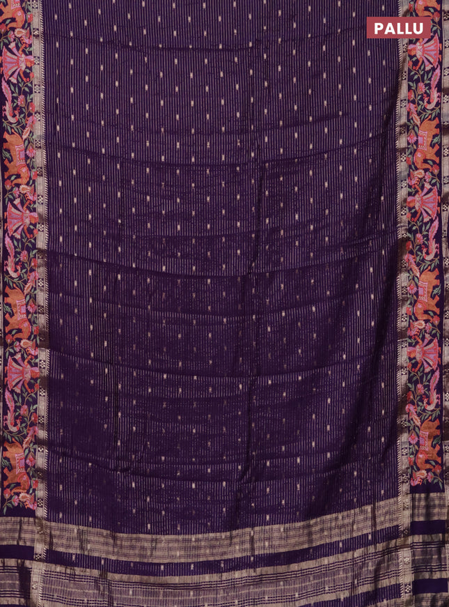 Semi chanderi saree violet with allover zari weaves & buttas and embroidery border