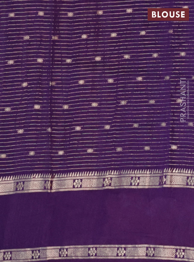 Semi chanderi saree violet with allover zari weaves & buttas and embroidery border