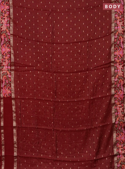 Semi chanderi saree maroon with allover zari weaves & buttas and embroidery border