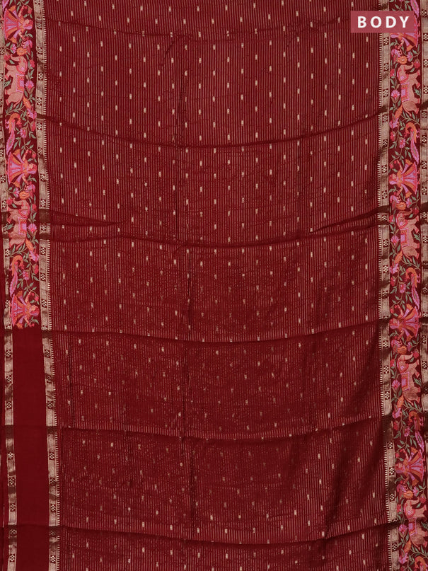 Semi chanderi saree maroon with allover zari weaves & buttas and embroidery border