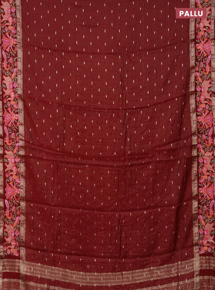 Semi chanderi saree maroon with allover zari weaves & buttas and embroidery border