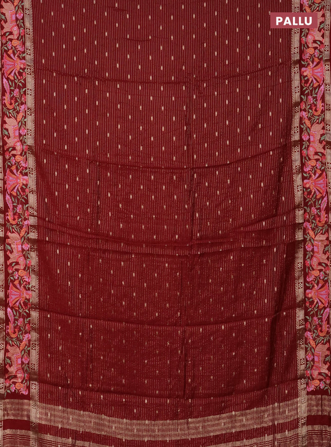 Semi chanderi saree maroon with allover zari weaves & buttas and embroidery border