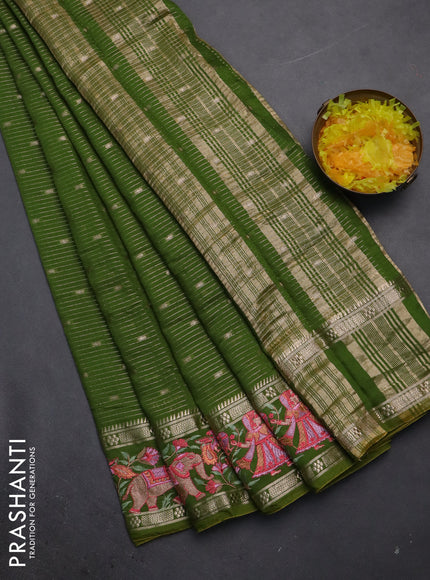 Semi chanderi saree green with allover zari weaves & buttas and embroidery border