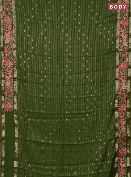 Semi chanderi saree green with allover zari weaves & buttas and embroidery border