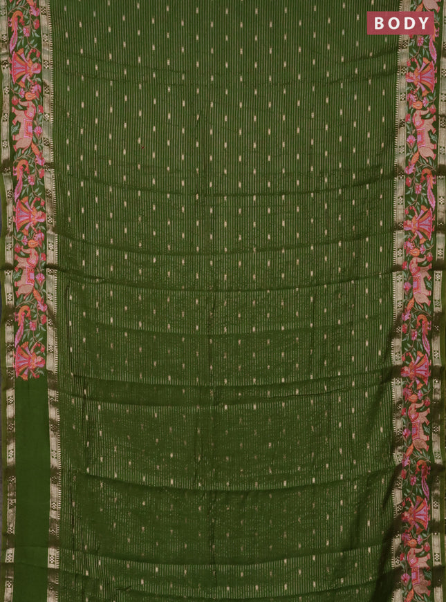 Semi chanderi saree green with allover zari weaves & buttas and embroidery border