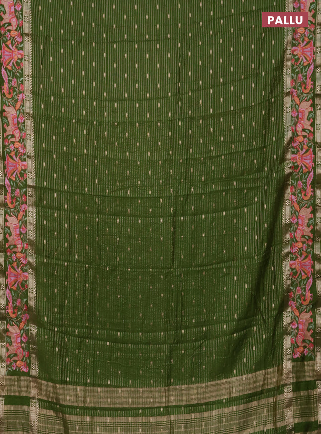 Semi chanderi saree green with allover zari weaves & buttas and embroidery border
