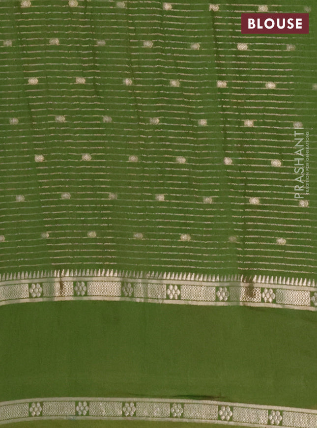 Semi chanderi saree green with allover zari weaves & buttas and embroidery border