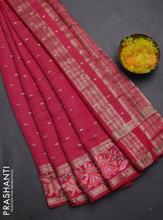 Semi chanderi saree pink with allover zari weaves & buttas and embroidery border