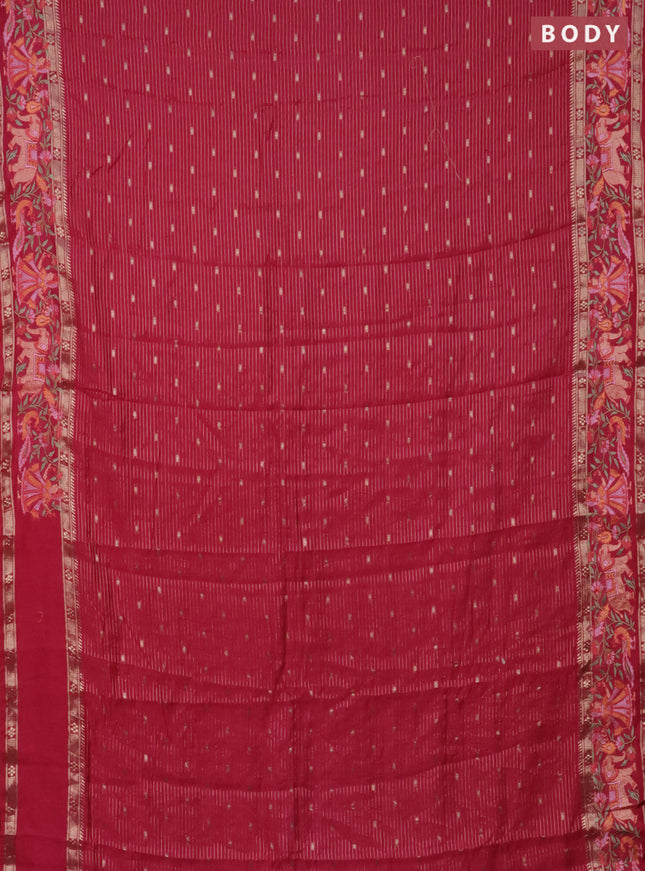 Semi chanderi saree pink with allover zari weaves & buttas and embroidery border