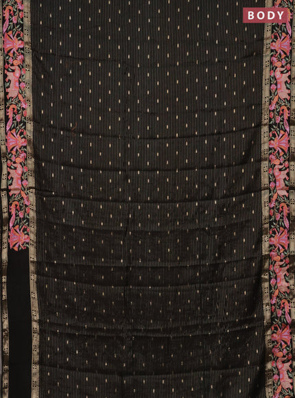 Semi chanderi saree black with allover zari weaves & buttas and embroidery border