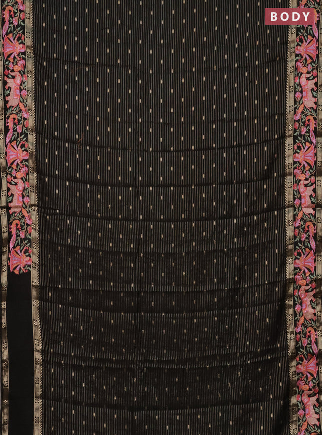 Semi chanderi saree black with allover zari weaves & buttas and embroidery border