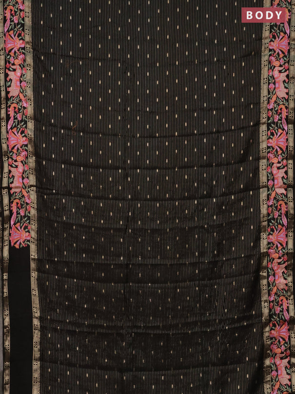 Semi chanderi saree black with allover zari weaves & buttas and embroidery border