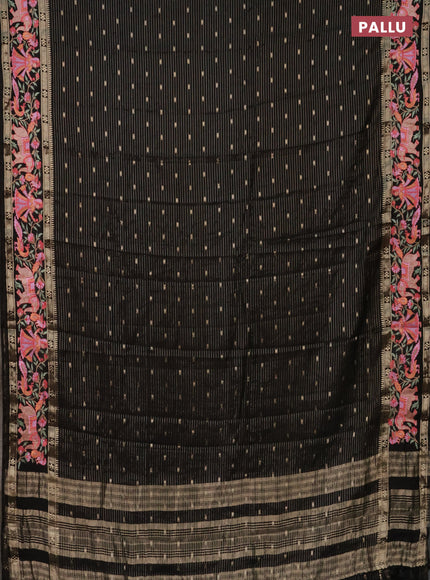 Semi chanderi saree black with allover zari weaves & buttas and embroidery border