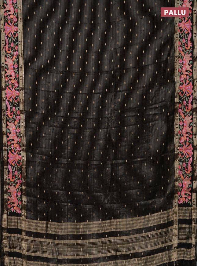 Semi chanderi saree black with allover zari weaves & buttas and embroidery border