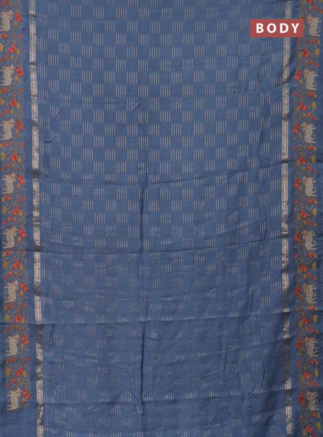 Semi chanderi saree pastel blue with allover zari woven geometric weaves and pichwai embroidery border