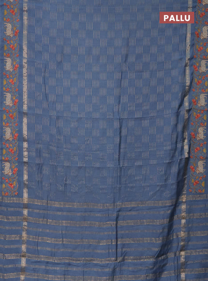 Semi chanderi saree pastel blue with allover zari woven geometric weaves and pichwai embroidery border