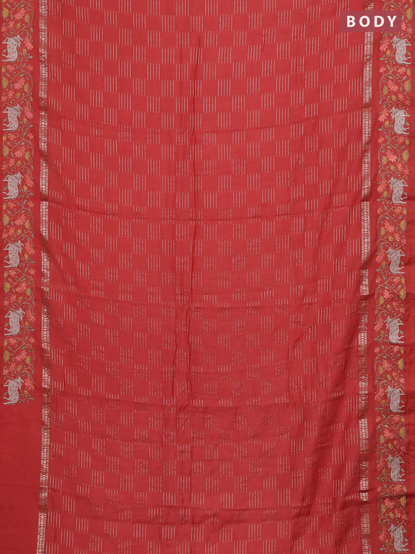 Semi chanderi saree orange with allover zari woven geometric weaves and pichwai embroidery border
