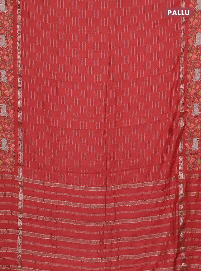 Semi chanderi saree orange with allover zari woven geometric weaves and pichwai embroidery border
