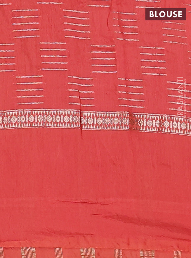 Semi chanderi saree orange with allover zari woven geometric weaves and pichwai embroidery border