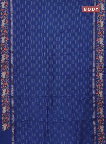 Semi chanderi saree blue with allover zari woven geometric weaves and pichwai embroidery border