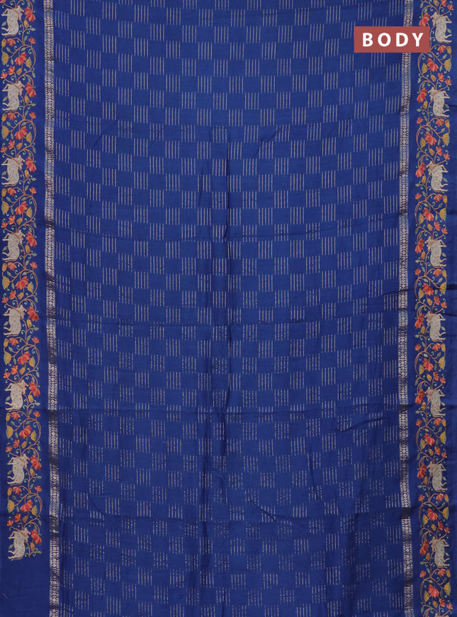 Semi chanderi saree blue with allover zari woven geometric weaves and pichwai embroidery border