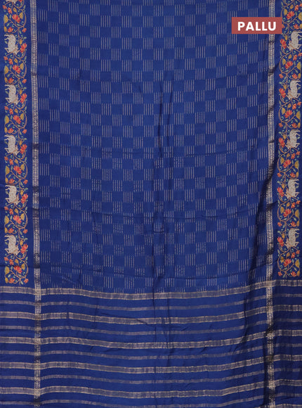 Semi chanderi saree blue with allover zari woven geometric weaves and pichwai embroidery border