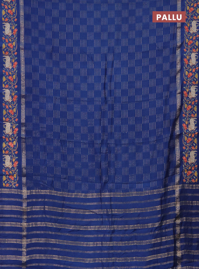 Semi chanderi saree blue with allover zari woven geometric weaves and pichwai embroidery border
