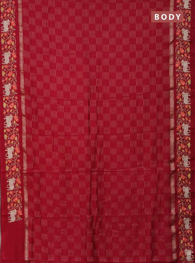 Semi chanderi saree maroon with allover zari woven geometric weaves and pichwai embroidery border