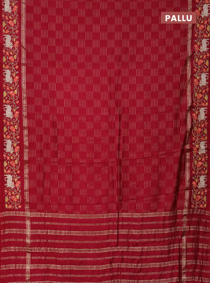 Semi chanderi saree maroon with allover zari woven geometric weaves and pichwai embroidery border