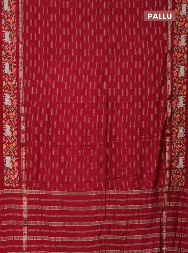 Semi chanderi saree maroon with allover zari woven geometric weaves and pichwai embroidery border