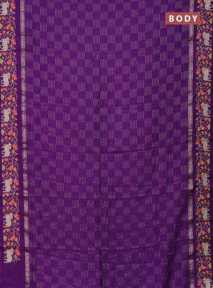 Semi chanderi saree violet with allover zari woven geometric weaves and pichwai embroidery border