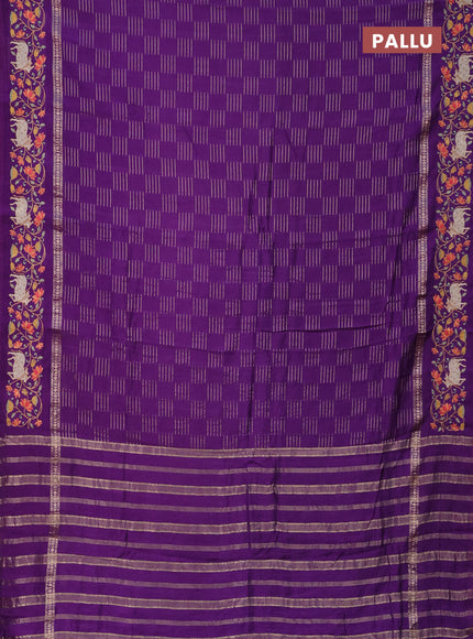 Semi chanderi saree violet with allover zari woven geometric weaves and pichwai embroidery border