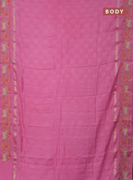 Semi chanderi saree light pink with allover zari woven geometric weaves and pichwai embroidery border