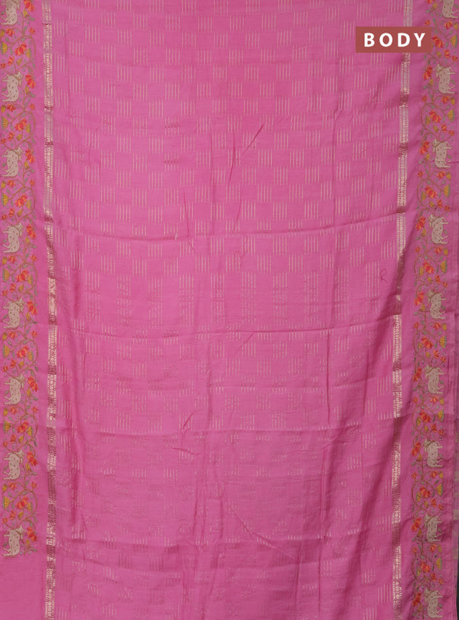 Semi chanderi saree light pink with allover zari woven geometric weaves and pichwai embroidery border