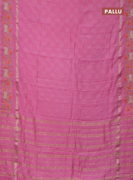 Semi chanderi saree light pink with allover zari woven geometric weaves and pichwai embroidery border