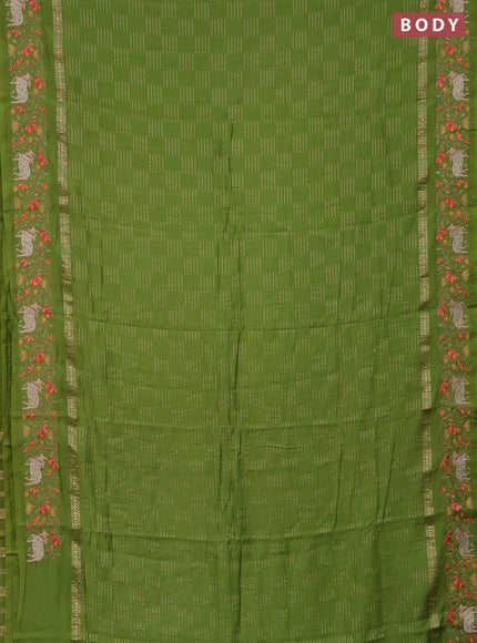 Semi chanderi saree light green with allover zari woven geometric weaves and pichwai embroidery border