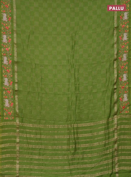Semi chanderi saree light green with allover zari woven geometric weaves and pichwai embroidery border
