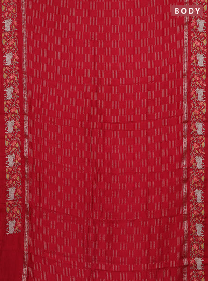 Semi chanderi saree red with allover zari woven geometric weaves and pichwai embroidery border