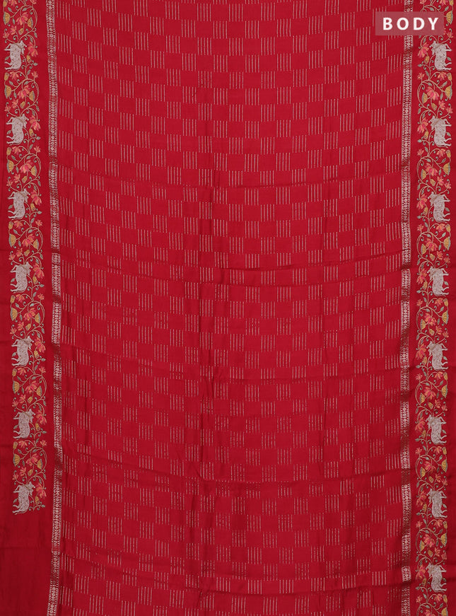 Semi chanderi saree red with allover zari woven geometric weaves and pichwai embroidery border
