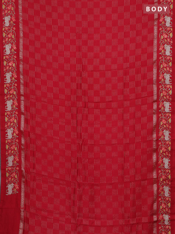 Semi chanderi saree red with allover zari woven geometric weaves and pichwai embroidery border