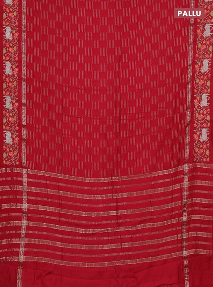 Semi chanderi saree red with allover zari woven geometric weaves and pichwai embroidery border