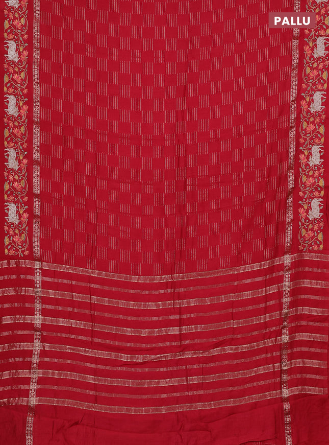 Semi chanderi saree red with allover zari woven geometric weaves and pichwai embroidery border