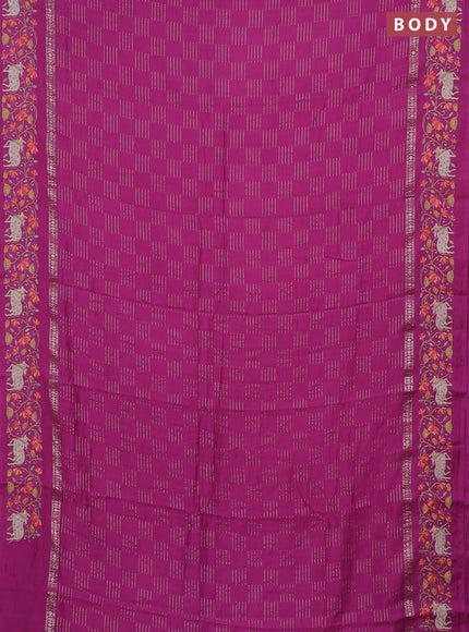 Semi chanderi saree magenta pink with allover zari woven geometric weaves and pichwai embroidery border