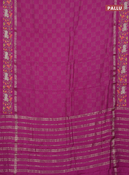 Semi chanderi saree magenta pink with allover zari woven geometric weaves and pichwai embroidery border
