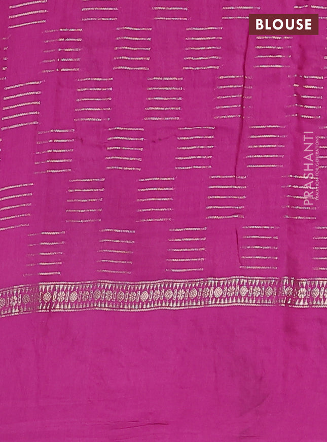 Semi chanderi saree magenta pink with allover zari woven geometric weaves and pichwai embroidery border