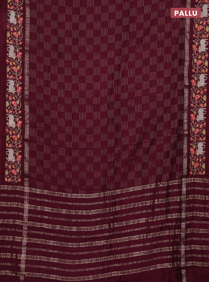 Semi chanderi saree maroon with allover zari woven geometric weaves and pichwai embroidery border