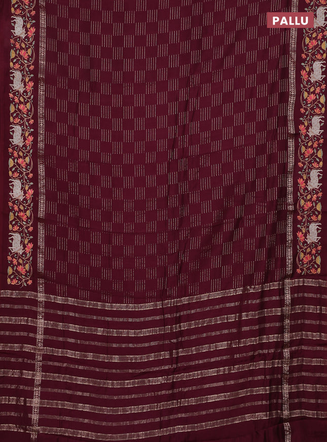 Semi chanderi saree maroon with allover zari woven geometric weaves and pichwai embroidery border